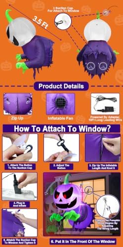 TURNMEON 3.5 Ft Inflatable Halloween Window Decoration