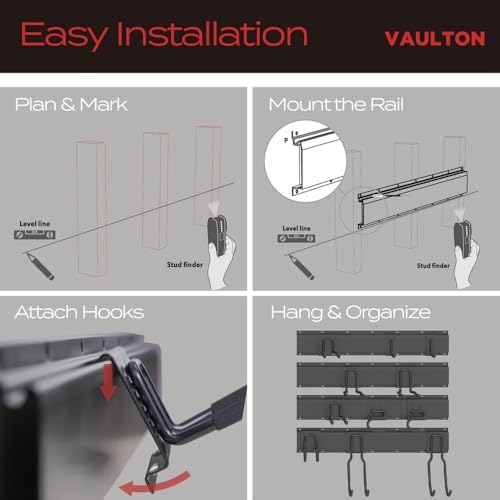VAULTON 96" Garage Wall Organizer, Metal Tool Rack, 4 Rails 11 Hooks