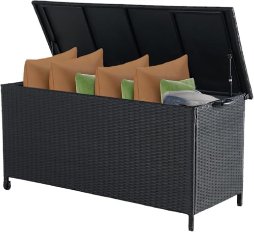 Grand patio 108 Gallon Deck Storage Box Indoor Outdoor Wicker Bin for Patio F...