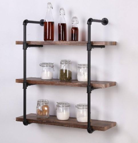 DIY Industrial Black Pipe Bookshelf Wall Ceiling Mounted Open Bookshelf Parts...