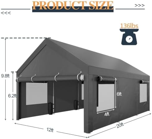Shintenchi 12x20 FT Heavy-Duty Design Carport,Portable Garage Canopy,Carport ...