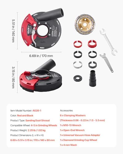 VEVOR Grinding Dust Shroud for Angle Grinder, Universal 4-5 in, Surface Grind...