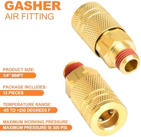 GASHER 12PCS 1/4-Inch Brass Male Industrial Coupler,1/4 Inch NPT Male Threads...