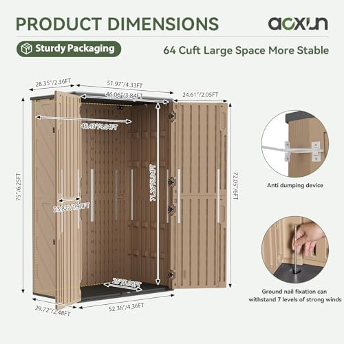 Aoxun Outdoor Storage Shed with Floor, 64 Cu.Ft Outdoor Storage Cabinet