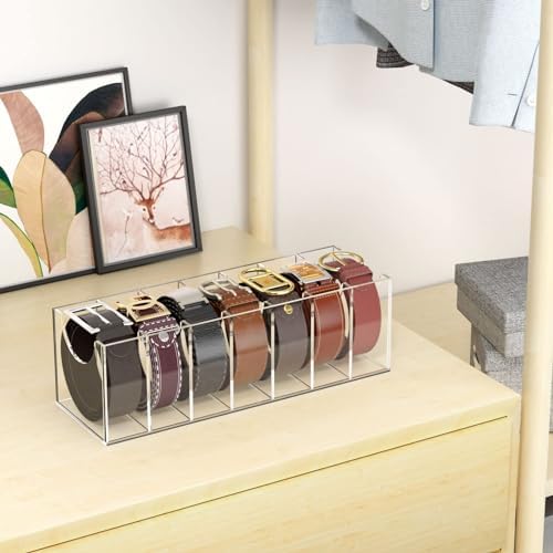 NIUBEE Belt Organizer for Closet, Acrylic Belt Box, Belt Storage, 7 Grids