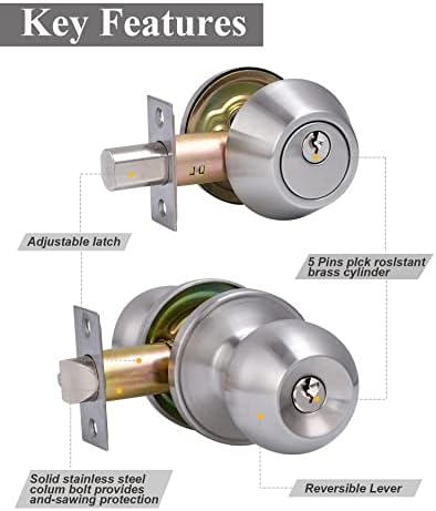 Lanwandeng 2 Sets All Keyed Same Entry Door Knob and Single Cylinder Deadbolt...