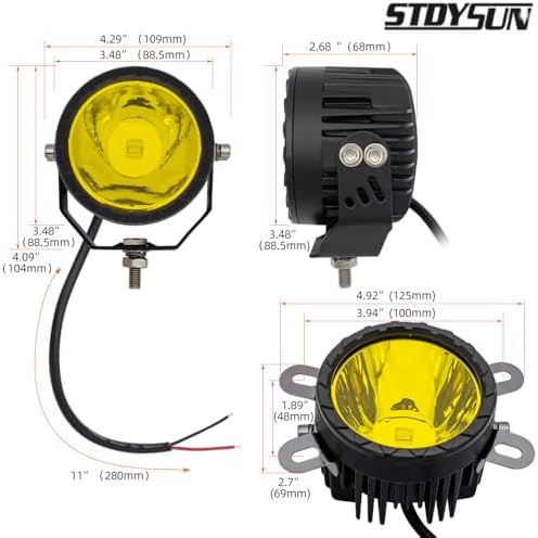 STDYSUN Round LED Yellow Offroad Driving Fog Pod Lights 2Pcs 3.5Inch Spot Bea...