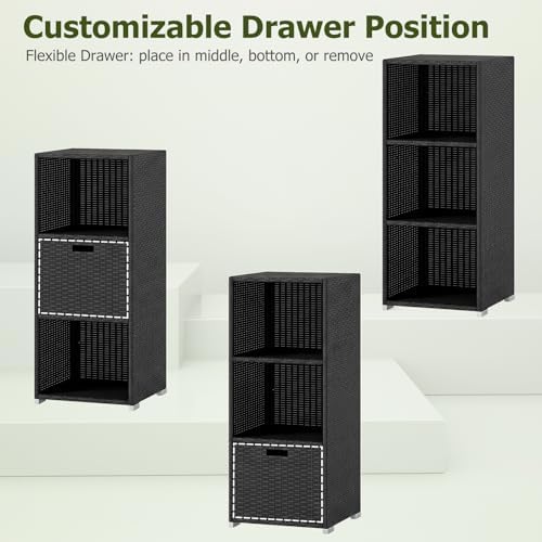 HAPPYGRILL Outdoor Storage Cabinet PE Rattan Wicker Storage Shed Organizer wi...