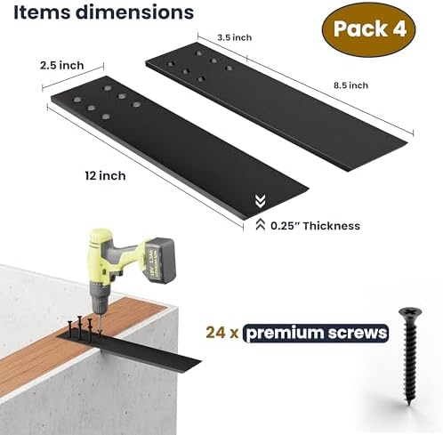 BATODA 12" Countertop Support Brackets (4PCS), Steel Knee Wall Support