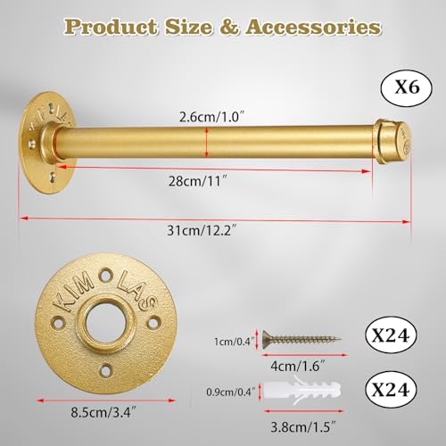 BTSKY 6 Pack Clothes Rack with Screws, 12 Inch Metal Industrial Pipe Clothes ...