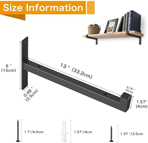 EZYDECOR 6 Pcs Heavy Duty Shelf Brackets 13 Inch Wall Mounted Industrial Meta...