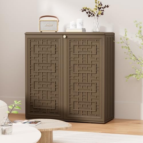 HOMSPARK Indoor/Outdoor Storage Cabinet with Doors and Shelf, 34”x16”x36” HDP...