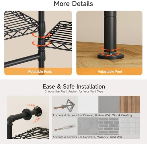 ONBRILL H3 Expandable Wall Mounted Closet System, Heavy Duty Clothing Rack
