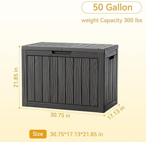 50 Gallon Outdoor & Indoor Deck Storage Box, Waterproof Lockable Patio St...