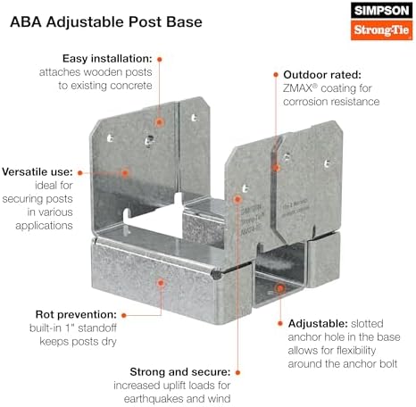 Simpson Strong-Tie ABA44Z Post Base - ZMAX Galvanized Adjustable 4x4 Standoff...