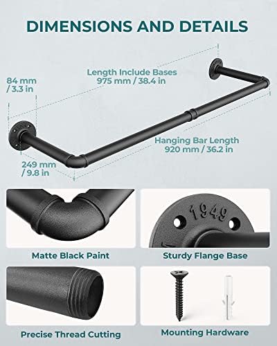 OROPY 38.4" Industrial Pipe Clothes Rack Wall Mounted, Heavy Duty, 2 Pack