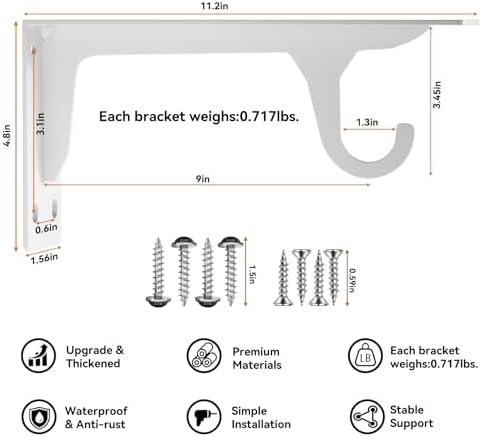 8 Pack Closet Rod Support Brackets Heavy Duty 11 x 4.8 Inch 300lbs