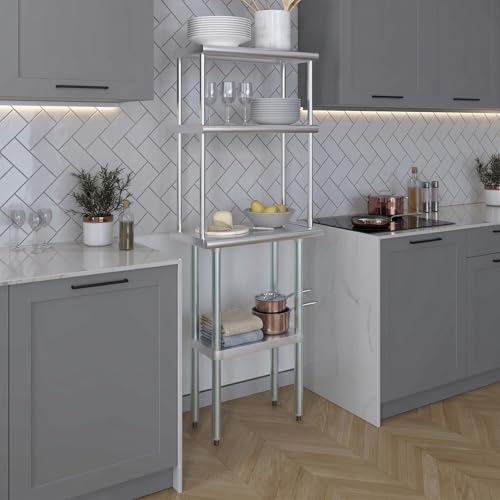 AmGood 14 in. x 24 in. Stainless Steel Work Table with Double Tier Overshelf ...