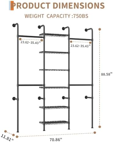 L3 Wall Mounted Pipe Closet System, Matte Black