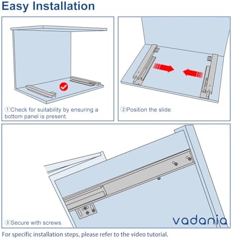 VADANIA #BK54 20" Undermount Drawer Slide, Soft Close