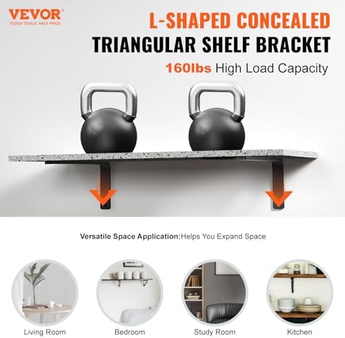 VEVOR Shelf Bracket 16 x 6 in, 4 Pcs Heavy Duty Floating Shelf Brackets, (2/5...