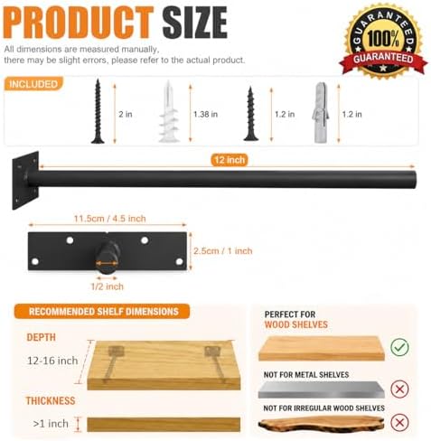 Floating Shelf Brackets, 12 inch Hidden Shelf Brackets Heavy Duty Blind Shelf...