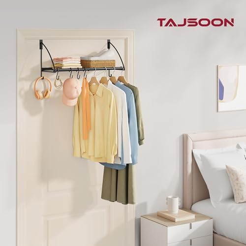 Tajsoon 24.2" Over the Door Hooks with Storage Rack, Over Door Hanger Black