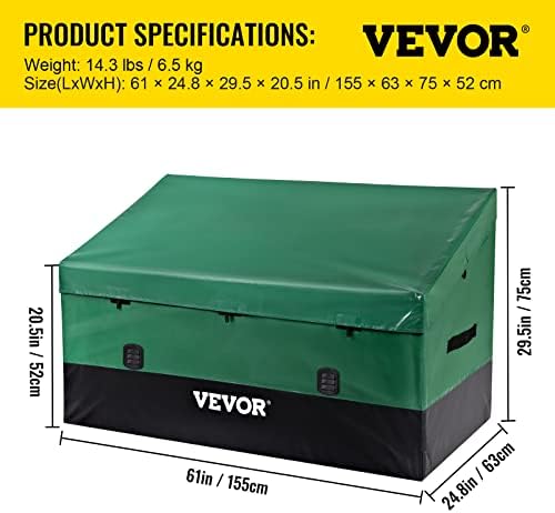 VEVOR Outdoor Storage Box, 150 Gallon Waterproof PE Tarpaulin Deck Box w/Galv...