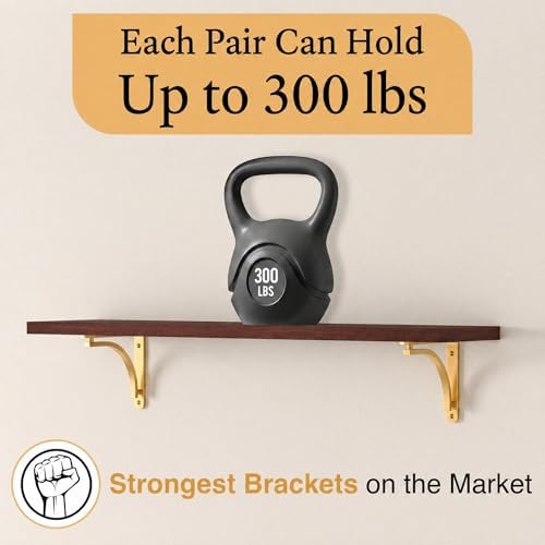 Classic Brass Heavy Duty Shelf Brackets 10 inch by Balin Designs โ Gold L Bra...