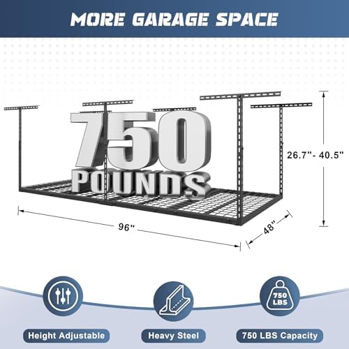 4X8FT Overhead Garage Storage Rack 750LBS Capacity, 26"-40" Height ...