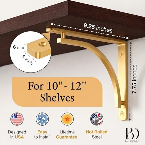 Classic Brass Heavy Duty Shelf Brackets 10 inch by Balin Designs โ Gold L Bra...