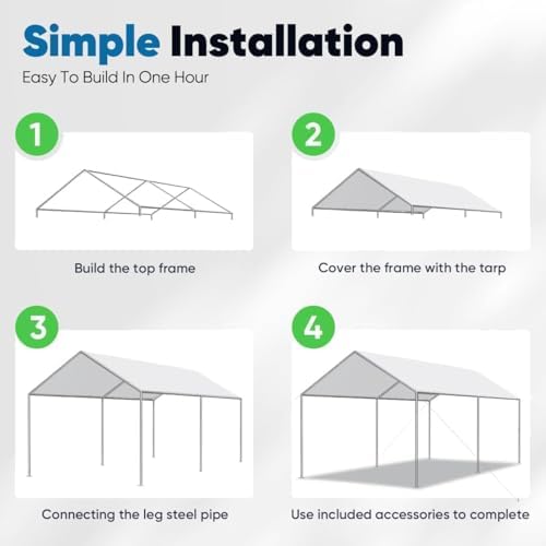 Quictent 10x15 ft Heavy Duty Car Canopy Galvanized Frame Carport Outdoor Part...
