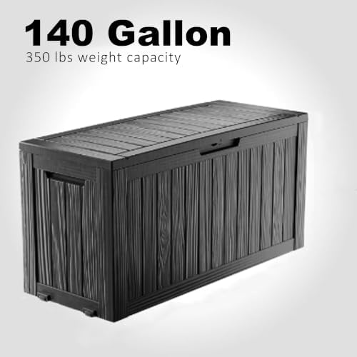 ROJIK Deck Box Storage Bench with Wheels Outdoor, 140 Gallon, Black
