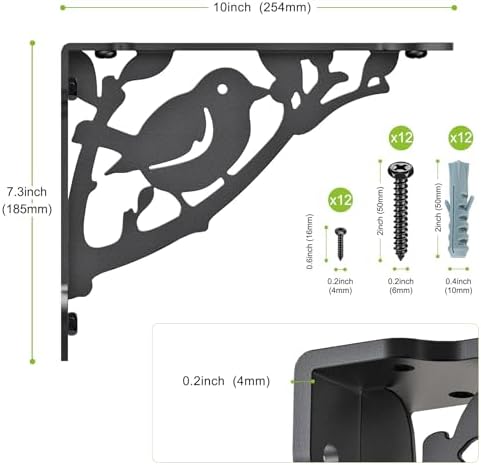 SELEWARE 4 Pack 10" Heavy Duty Shelf Brackets, Bird Decorative L Brackets