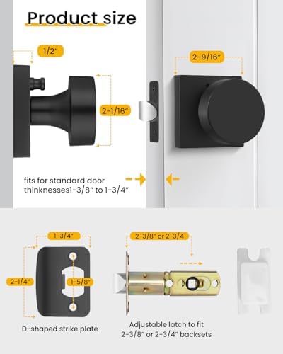 Goldenwarm Matte Black Door Knobs Interior, Privacy Door Knob 6 Pack