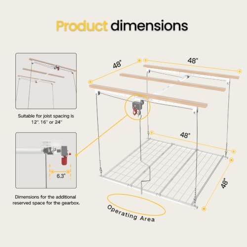 Overhead Garage Storage Rack for 10-12ft Ceiling, Heavy-duty 4x4 FT Garage Ce...