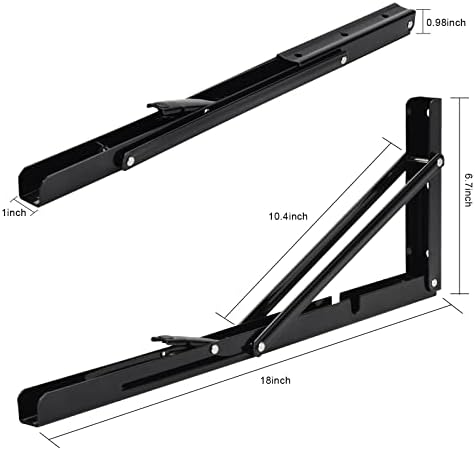 YUMORE 18 Inch Folding Shelf Bracket, Heavy Duty L Bracket, Black, 2 Pack