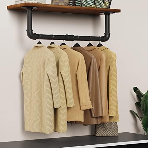 Wall Mounted Clothes Rack 24in, Industrial Pipe Wall Mount Clothing Rack, Hea...