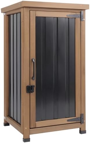 PetsCosset Small Outdoor Storage Cabinet Waterproof with Metal Top, Wood &...