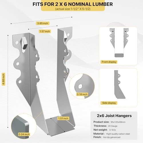25 pcs 2x6 Joist Hanger,LU26 18 Gauge Double Shear Face Mount Joist Hanger,Hu...