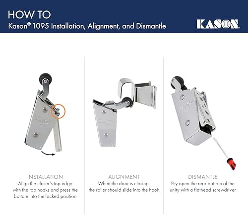 Kason 1095 Spring Action Door Closer and Adjustable Wide-Hook, Flush to 3/4 I...