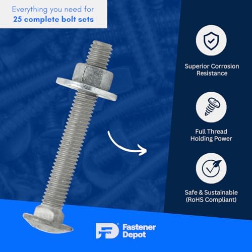 1/2"-13 x 6 (25 Sets) Hot Dipped Galvanized Carriage Bolt Kit for Exteri...