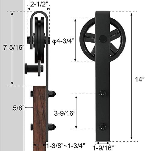 WINSOON 5FT Sliding Barn Door Hardware Kit,Black Big Spoke Roller,No Door