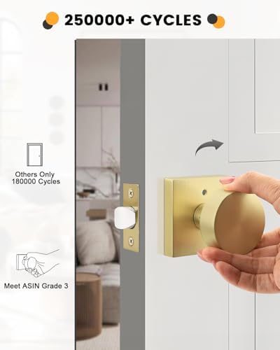 Gobrico Brushed Gold Privacy Interior Door Knobs with Square Rosette(10 Pack)...