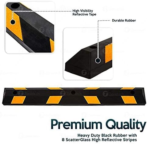 ZONETECH Large Heavy Duty Rubber Parking Curb – 72” Premium Quality Auto Gara...