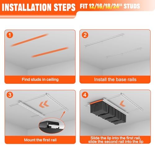 TORACK Garage Ceiling Bin Storage Rack, Overhead Tote Storage Rail System