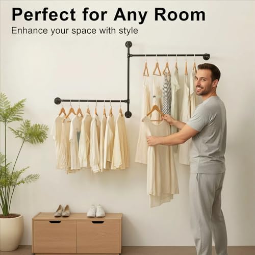 Industrial Pipe Clothing Rack, Wall Clothes Rack, Hanging Rod, Garment Rack