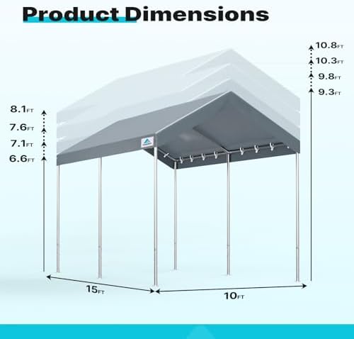 ADVANCE OUTDOOR 10x15 ft Heavy Duty Carport Potable Car Canopy Garage Party T...