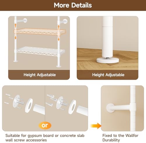 H6 Wall Mounted Closet System, Industrial Pipe Clothes Rack Clothing Racks wi...