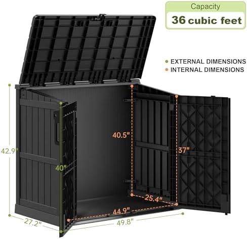 36 Cu Ft Resin Outdoor Storage Shed, Weatherproof Horizontal Outdoor Storage ...